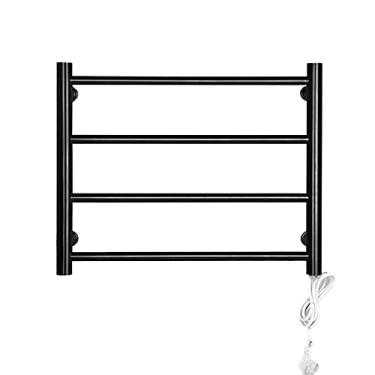 Imagem de Aquecedor de toalhas aquecido, aquecedor de toalhas elétrico montado na parede com 4 barras redondas, toalheiro elétrico de aço inoxidável 304 (plugue preto)