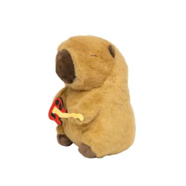 Imagem de Pelúcia Capivara 25cm com Acessórios – Antialérgico, Lavável, Com Zíper e Som (GUITARRA VERMELHA)