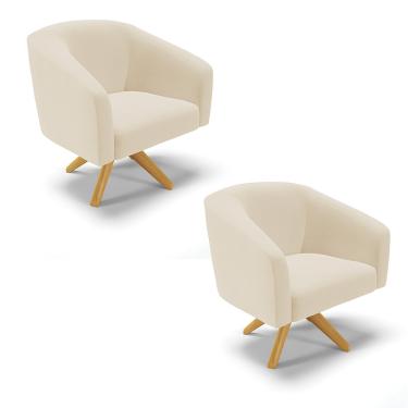 Imagem de Poltrona Decorativa Giratória MA30 Kit 2 Stella Linho Bege D03 - D'Rossi