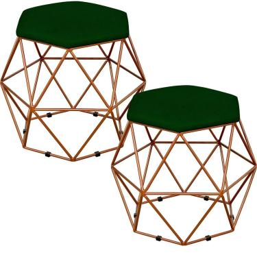 Imagem de Kit 02 Puffs Decorativo Aramado Bronze Six L02 Suede Verde Musgo - Lyam Decor
