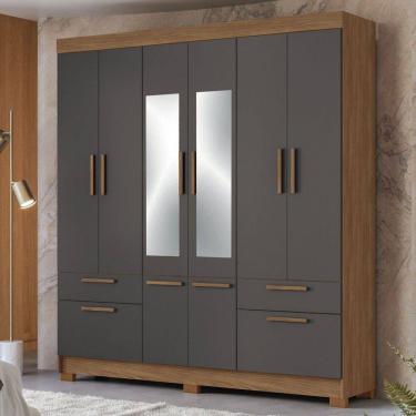 Imagem de Guarda-Roupa Casal Marilena 6 Portas 9 Gavetas Jatoba/Grafite com Espelho - Pnr Móveis