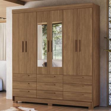Imagem de Guarda-Roupa Casal Marilena 6 Portas 9 Gavetas Jatoba com Espelho - Pnr Móveis