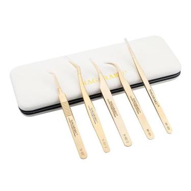 Imagem de Pinça NAGARAKU para extensões de cílios retas/curvas, 5 unidades