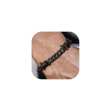 Imagem de ChainsHouse Pulseira masculina gótica punk arame farpado com pulseira de corrente de elos de aço inoxidável, joia hip hop rock cool comprimento ajustável, 9,2 mm de largura, com caixa