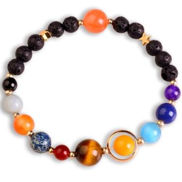 Imagem de eMeition Pulseira Miniverse, Pulseira de Sistema Solar Masculino Feminino Pedra Natural Planetas Galáxia Os Oito Planetas Guardião Estrela Saturno Pulseiras Artesanais, One Size, Pedra