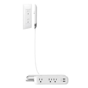 Imagem de Ratetoper Extensor De Tomada De Face Plana Com 3 Receptáculos, Plugue De Placa De Parede Ultrafino Com Extensor De Cabo E Régua De Energia De 3 Tomadas, Cabo De Extensão Plano De 3 Pés, Protetor Con
