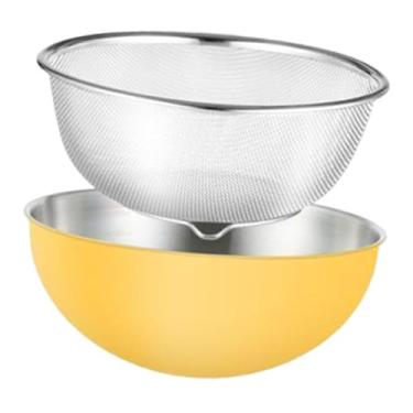 Imagem de YWJLQH Peneira de Malha Fina para Lavar Arroz, Peneira de aço Inoxidável com Tigela de Mistura, Amarelo, Tamanho real