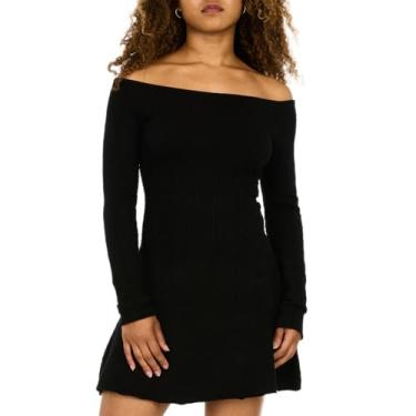 Imagem de Forever 21 Minivestido feminino Pointelle ombro de fora manga longa flare, Preto, GG