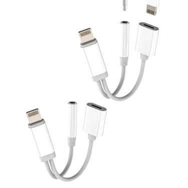 Imagem de Adaptador Lightning para auxiliar de 3,5 mm (pacote com 2) carregador 2 em 1 divisor de fone de ouvido para iPhone 14 13 Pro Max para iPad, adaptador de áudio, cabo de áudio para conector Apple