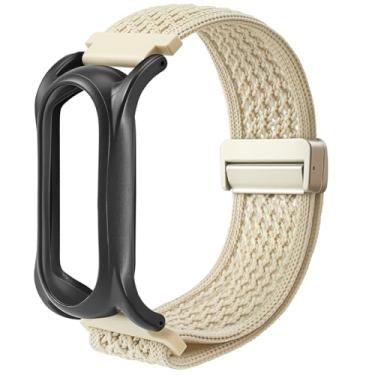 Imagem de Pulseira Nyon de tecido macio ajustável + base protetora serve para gravador de voz PLAUD NotePin AI, alça de liberação rápida de pino de 18 mm para facilitar a substituição da pulseira, branca