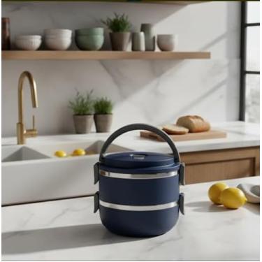 Imagem de Marmita Dupla Divisória Lunch Box LB1234 Tampa Hermética Cores Vermelha e Azul (Azul)