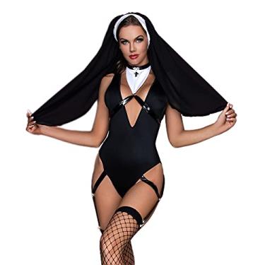 Imagem de NOROYOY Feminino Fantasia De Freira Para Halloween, Cosplay, Roupa Íntima Sexy, Traje Policial, Pijama, Uniforme Bar, Boate, Performance Palco, Vestido