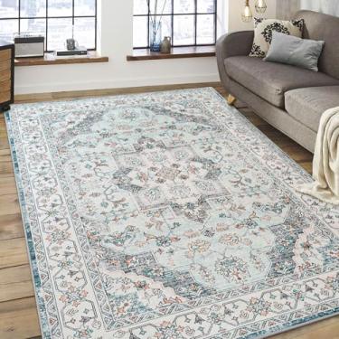 Imagem de FlyDOIT Tapetes vintage para sala de estar, 18 x 25 cm, medalhão floral, tapete lavável para quarto, tapete de lã sintética ultra macio, tapete interno para decoração de cozinha, escritório, sala de