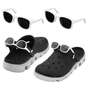 Imagem de 2 peças de decoração de sapatos de sol, pingentes engraçados de sapato com 4 botões, acessórios bonitos para mulheres, homens, óculos, decoração de sapatos para Crocs presentes (branco)