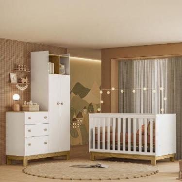 Imagem de Quarto de Bebê com Berço Mini Cama e Roupeiro com Cômoda QEncanto Slim
