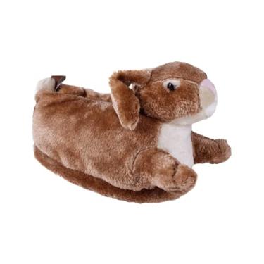 Imagem de Pantufas infantis e adultos Happy Feet Animal, Bunny - Brown, 8-10 Women/7-9 Men