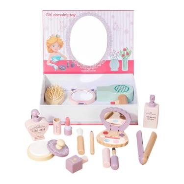 Imagem de Almencla Kit de maquiagem infantil de brinquedo, portátil, com secador de cabelo, espelho e acessórios de moda. Ideal para presentear em aniversários.
