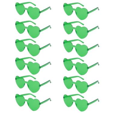 Imagem de Uintoon Óculos de sol de coração 12/18/24 peças de óculos em forma de coração para mulheres e meninas, lindos óculos de festa, acessórios para lembrancinhas de festa, Verde claro, 1in*1in*0.5in