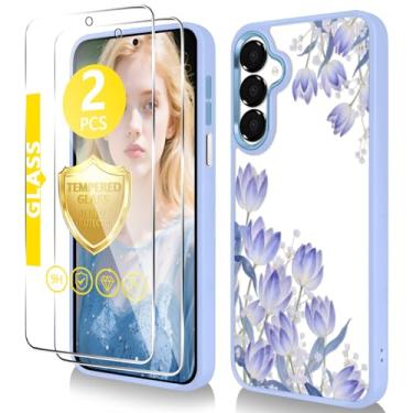 Imagem de Govmeie Capa para Samsung Galaxy A15 5G com protetor de tela de vidro temperado [proteção de alta qualidade] TPU fino e policarbonato rígido, capa transparente com estampa floral fofa para meninas e