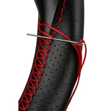 Imagem de Capa de Volante Universal Esportiva, Couro Sintético Preto com Costuras Vermelhas e costuras Pretas, Ajuste Universal (preta/listra preta)