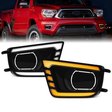 Imagem de Luzes diurnas de LED para Toyota Tacoma 2012 2013 2014 2015, com luzes de seta dinâmicas âmbar, chicote de faróis de neblina DRL