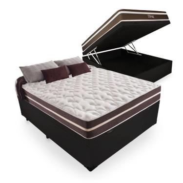 Imagem de Cama Box Baú Casal 138 Tecido Sintético Preto Com Colchão Little Angel Mola Superlastic