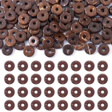 Imagem de Beadthoven 100 peças contas de coco natural 7 mm contas de madeira redondas marrons em massa não tingidas Rondelle Donut contas espaçadoras soltas para artesanato faça você mesmo brinco pulseira colar