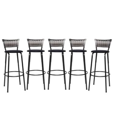 Imagem de Banquetas Junco Degradê Cyber Estrutura Preta Ideal para Bancada Balcão e Cozinha Kit 05 Unidades - Itagold (Preto)