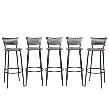 Imagem de Banquetas Junco Degradê Cyber Estrutura Preta Ideal para Bancada Balcão e Cozinha Kit 05 Unidades - Itagold (Floral Marrom)