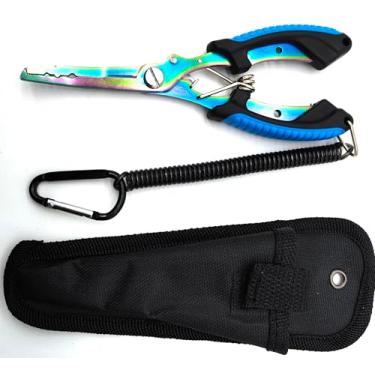 Imagem de Tgpiao Alicate de pesca multifuncional, garra - anzóis, cortadores e bainha de aço inoxidável 、 Cordão incluído 1 pacote (azul)