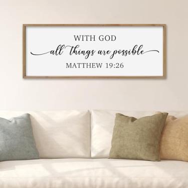 Imagem de SRSZHIYUE With God All Things are Possible Emoldurado Arte de Parede Decoração 101 cm × 38 cm Versículo da Bíblia Matthew 19:26 para Escritura Cristã Jesus Católico Sinal de Oração Religiosa (Madeira)