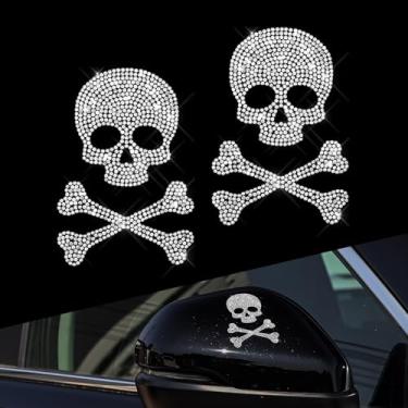 Imagem de HQRNYP Decalques de carro para mulheres, adesivos de capacete de motocicleta, adesivos de strass decalque de crânio, acessórios de modificação decorativos personalizados, adesivo de caveira de cristal