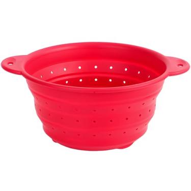 Imagem de Coador de alimentos de silicone resistente a altas temperaturas, vermelho, grande 1 peça, cesta multiuso para lavar legumes e frutas, ideal para cozinha e ar livre