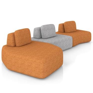 Imagem de Sofá Ilha Modular Para Sala Living Orgânico 480cm Angra K01 Bouclê Terracota Cinza - Lyam Decor