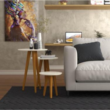 Imagem de Conjunto 3 Mesas Laterais Pés Palito Em Madeira 4305 Sala Off White