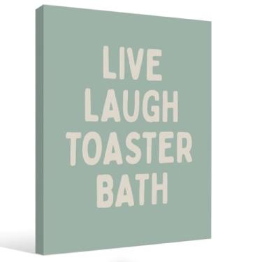 Imagem de STHTTSW Live Laugh Toaster Bath Wall Art, Blue Bathroom Canvas Wall Art Prints Gift for Half Bathroom Toilet Farmhouse Restroom 28 x 35 cm