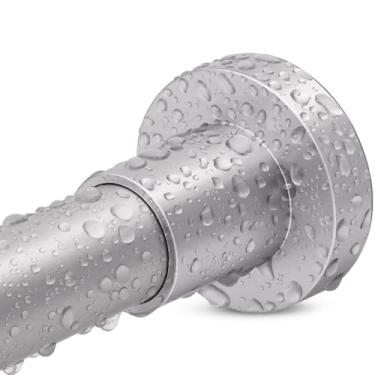 Imagem de YNL Varão de cortina de chuveiro prateado de 82 a 201 cm, antiderrapante, nunca enferruja, sem broca, haste de chuveiro de tensão de mola de aço inoxidável, haste de cortina telescópica para janela de