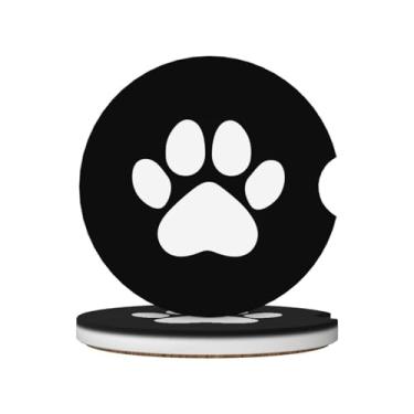 Imagem de Porta-copos de carro preto e branco com patas de cachorro para porta-copos, pacote com 2 porta-copos de carro para carro, porta-copos absorventes de cerâmica com entalhe de dedo e base de cortiça