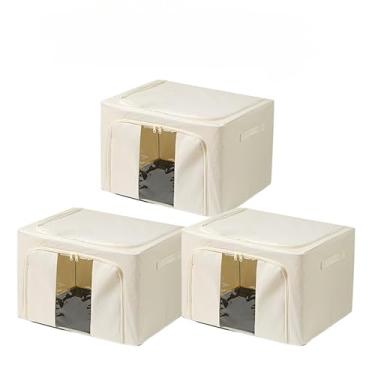 Imagem de 24L/66L/100L KIT Caixas Organizadoras para Guarda-Roupa - Organizador de Roupas, Brinquedos, Lençol e Edredom Dobrável com Visor Transparente(BEGE 66L, 3 UNIDS)