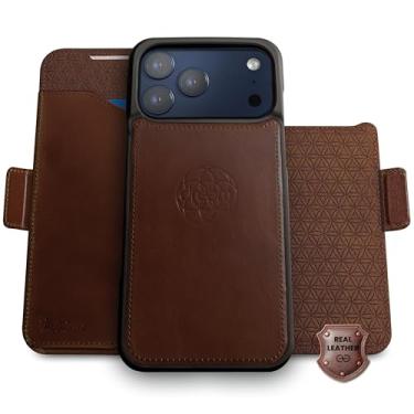 Imagem de Dreem Real Leather for iPhone 17 Pro Case Wallet, Revolutionary Phone Stand, MagSafe-Fit, Magnetic Detachable Flip Cover, RFID Blocking Card Holder, Gift-Box [Fibonacci:Chestnut]