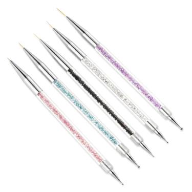 Imagem de Conjunto de ferramentas de pontilhamento de ponta dupla de 5 peças, pincéis de delineador de arte de unha para desenho de broca de manicure