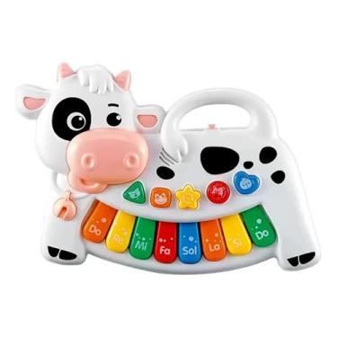 Imagem de Vaquinha Musical Infantil, Piano de Brinquedo Educativo com Sons de Animais e Melodias, Teclado Colorido com 8 Notas, Brinquedo Musical Interativo para Crianças