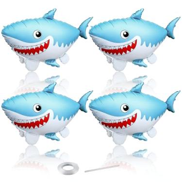 Imagem de 4Pcs 29 Inch Large Shark Balloon, 3D Cartoon Shark Foil Mylar Balloons, Under the Sea Balloons Ocean Theme Party Decorations for Kids Birthday Baby Shower Party Supplies