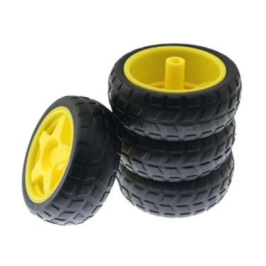 Imagem de Maxmoral 4PCS 68mm TT Motor Hub Replacement DIY Kit for Smart Robots RC Cars Rubber Tires for Smart Cars 1:48 Gearbox RC Chassis Gear Spare Parts for Distance Measurement and Speed Yellow Black