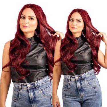 Imagem de Wig Ondulada Borgonha Sem Franja com Acabamento Natural - Maya Hair