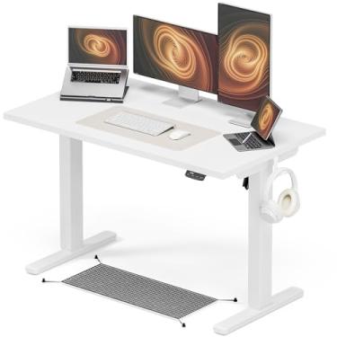 Imagem de Acrolix Mesa de pé ajustável em altura, 122 x 61 cm, mesa de pé sentada, 3 mesas de computador predefinidas de memória, mesa de escritório em casa, mesa de jogos de computador com placa de emenda