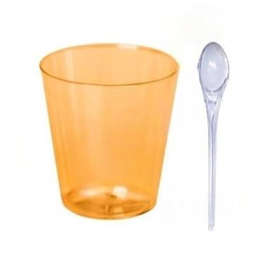 Imagem de KIT 25/50/75/100 COPINHO 25 ML BRIGADEIRO ACRÍLICO + MINI COLHER (50,LARANJA CRISTAL)