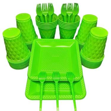 Imagem de Kit 260 Itens Descartaveis Festa Aniversário Prato Quadrado Diamante Plástico Colorido Perolado Candy Pastel (Verde Claro)