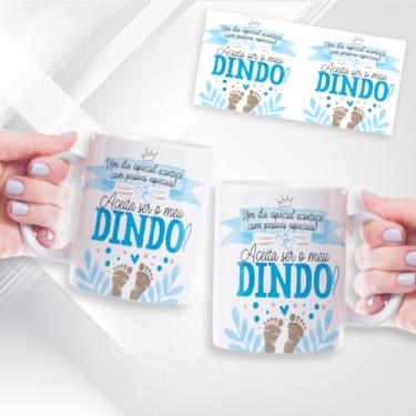 Imagem de Caneca Xicará Dindo ou Dinda. Padrinho ou Madrinha. Branca. Cerâmica 325ml (ARTE 07)