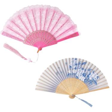 Imagem de 2 peças de ventiladores dobráveis de plástico 200 x 380 x 20 mm, acessórios decorativos para mulheres, casamento, dança, festa, cosplay, fantasia, adereços para fotos